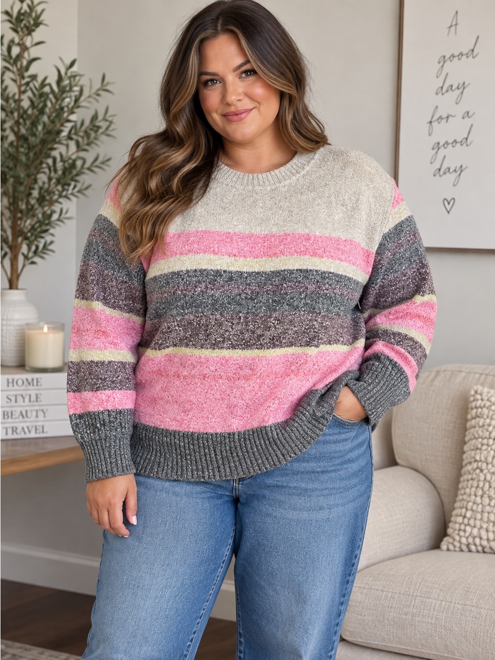 Lane Bryant Striped Crew Neck Thick Sweater 18/20